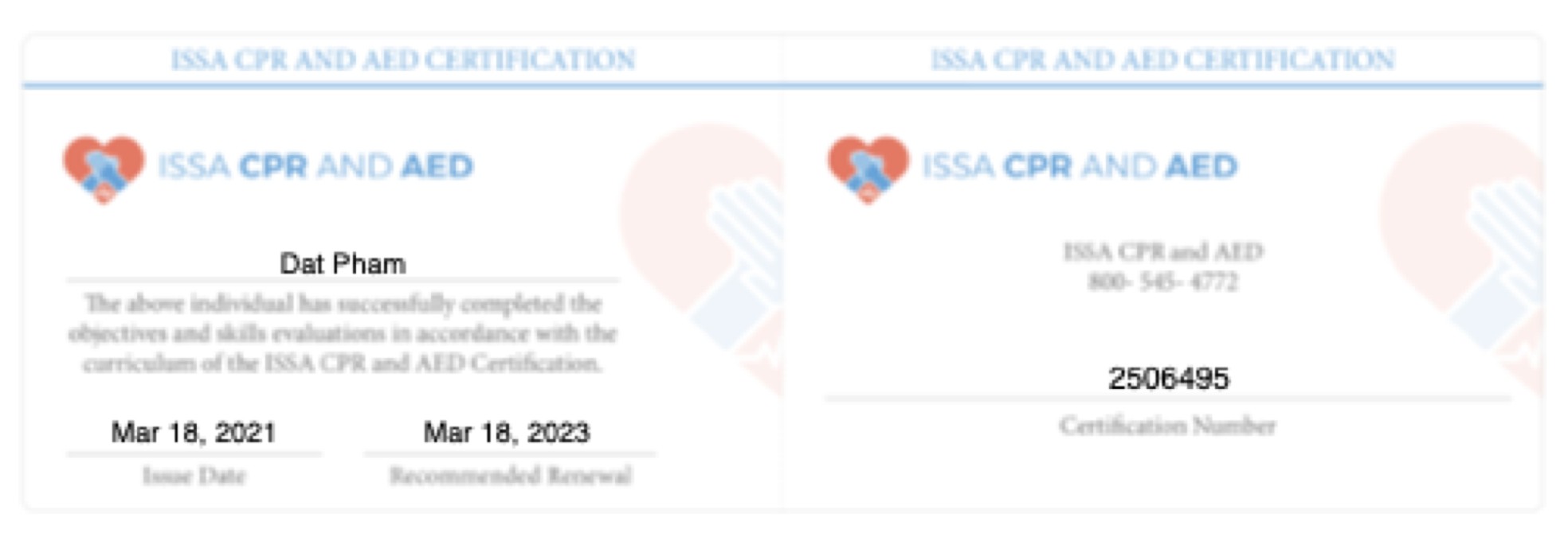 ISSA CPR and AED Certification